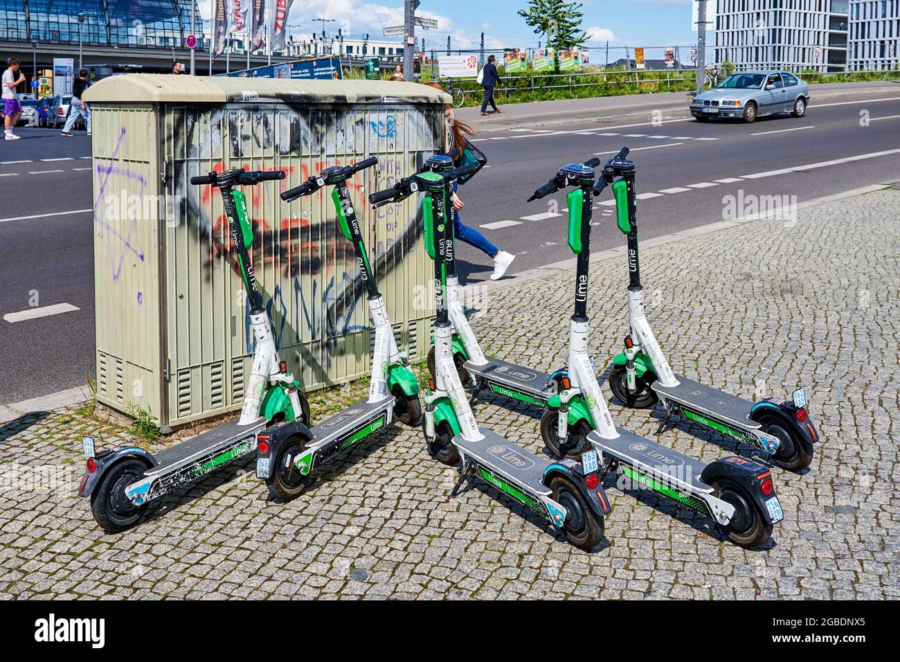 Berlin Germany July 29 2021 Scooter With Electric Drive For Rent berlin-germany-july-29-2021-scooter-with-electric-drive-for-rent