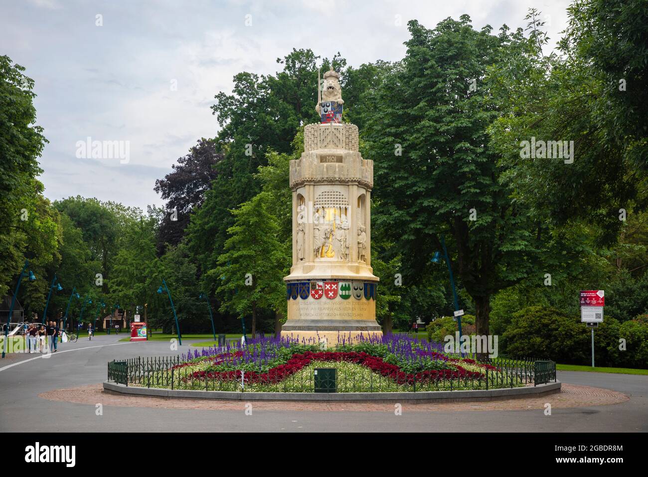 Breda, The Netherlands June 28th 2021. Baroniemonument (1905) in Park Valkenberg surrounded by trees, flowers and greenery. It remembers the 500 years Stock Photo