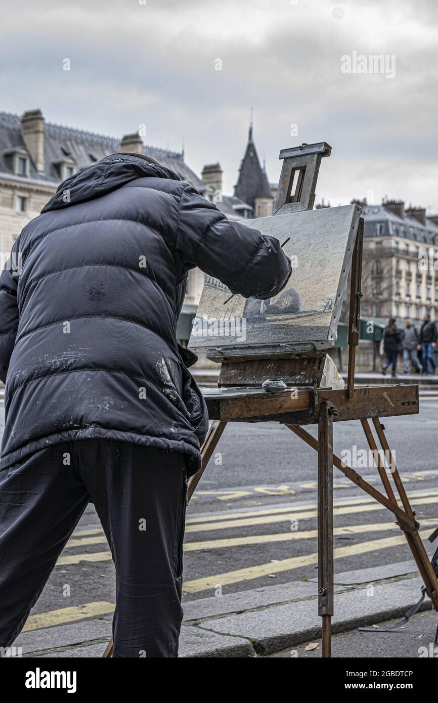 PARIS, FRANCE - Mar 24, 2020: A low angle vertical shot of an artist ...