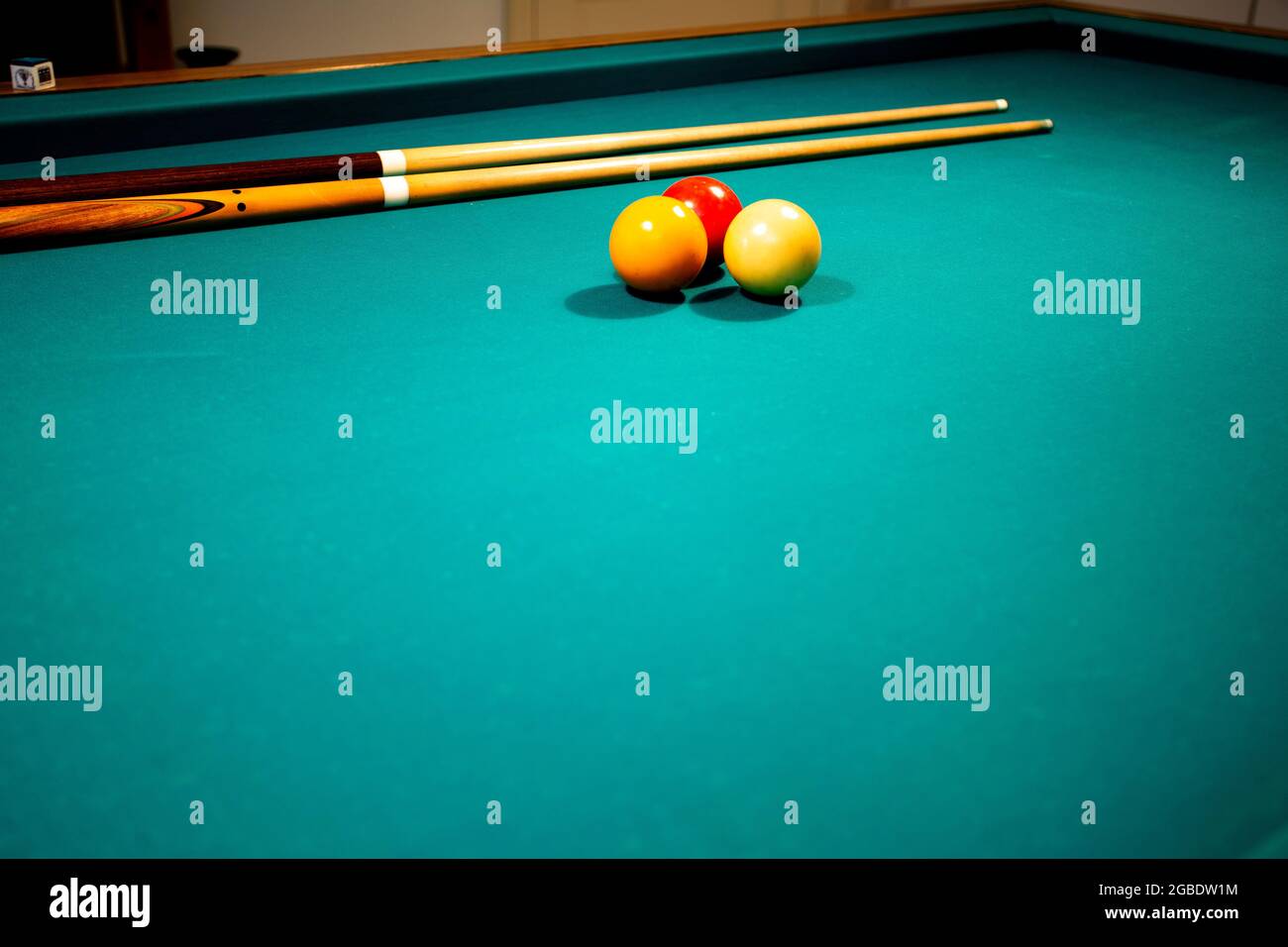 A Green Cloth Billiards Or Pool Table Red