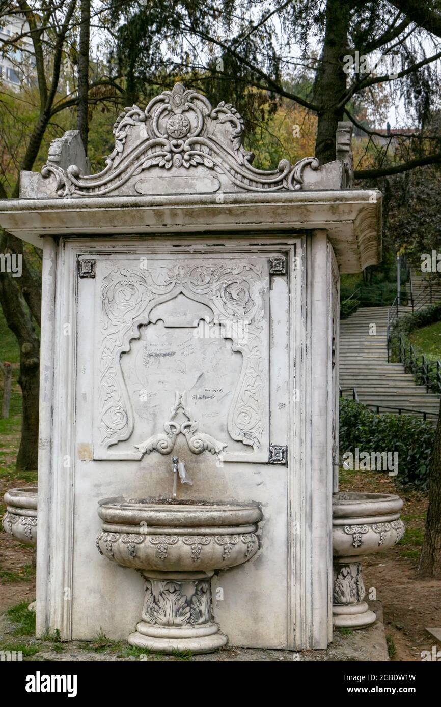 Turkey. 15th Nov, 2017. Photograph of an ornate, marble water fountain in Macka Demokrasi Park, Istanbul, Turkey, November 15, 2017. (Photo by Smith Collection/Gado/Sipa USA) Credit: Sipa USA/Alamy Live News Stock Photo