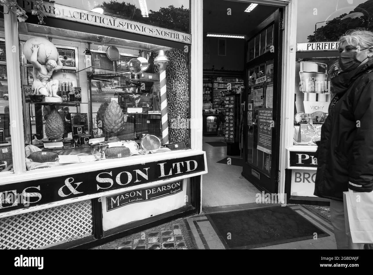 Old fashioned chemist shop in Buxton, Derbyshire, UK Stock Photo