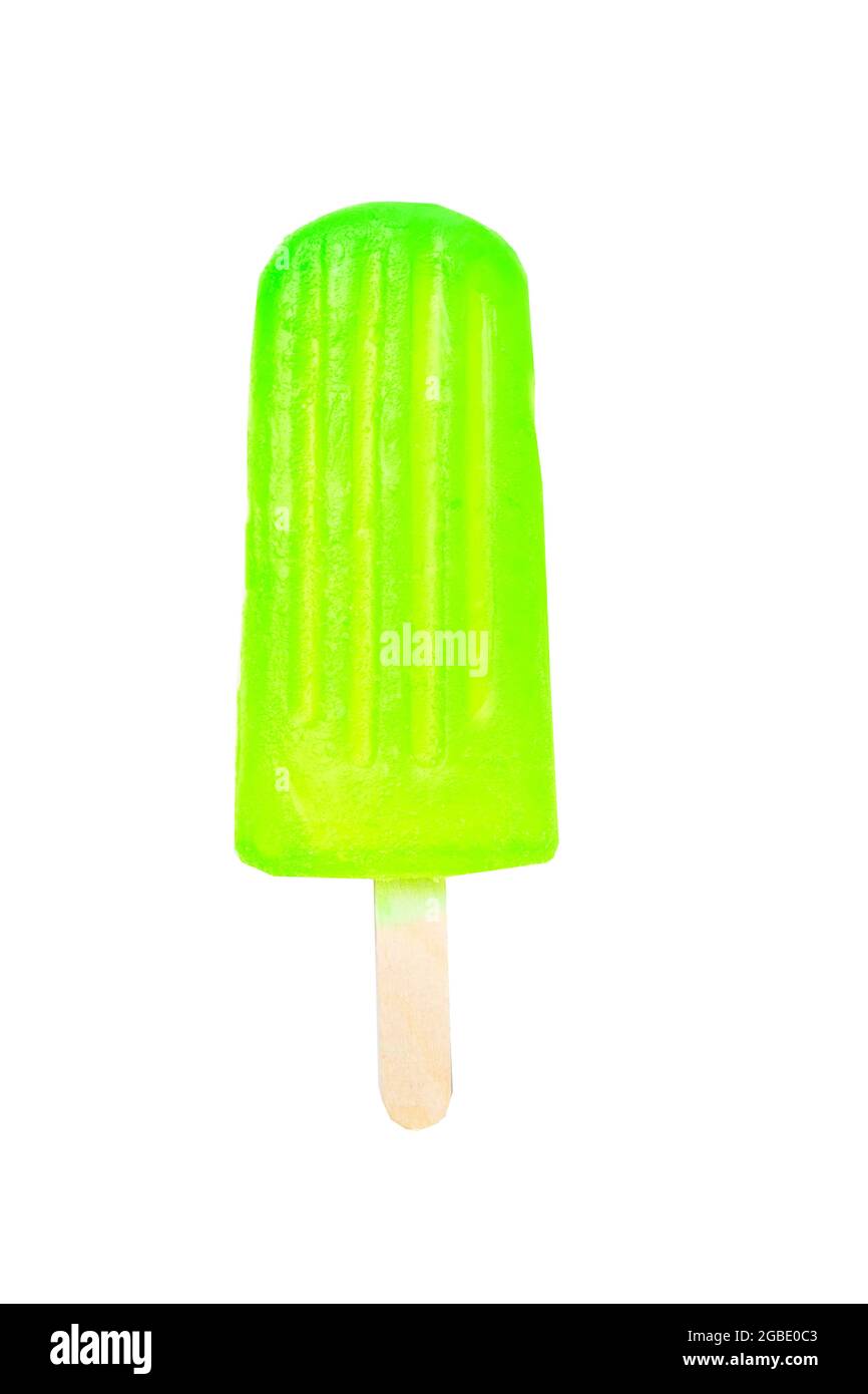 Green Popsicle Isolated On White Background With Clipping Path Stock Photo