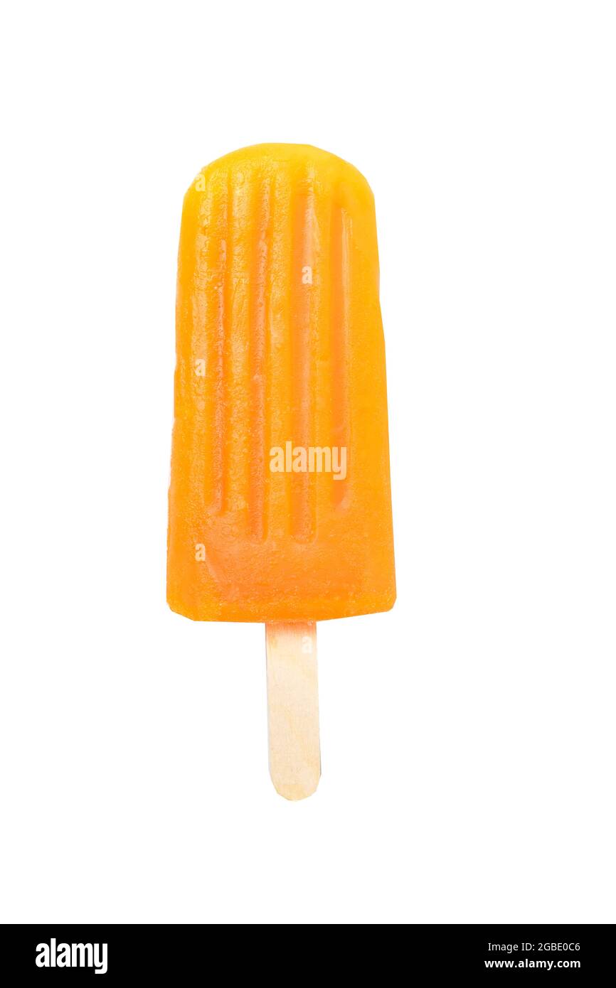 Mango Flavored Popsicle Isolated On White Background With Clipping Path Stock Photo