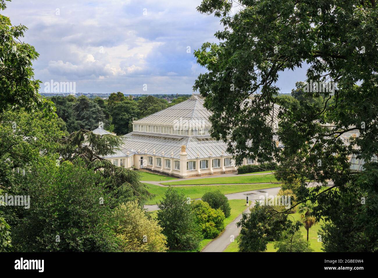 Kew Gardens, London, 2021.  Aerial view of the Temperate House, which houses many tropical and rare plants. A popular place for locals to visit now th Stock Photo