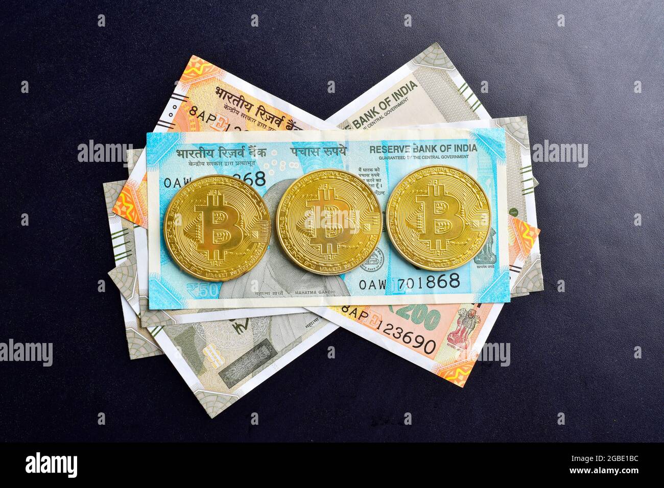 Bitcoin With Indian Currency, Cryptocurrency Regulation In India Stock Photo