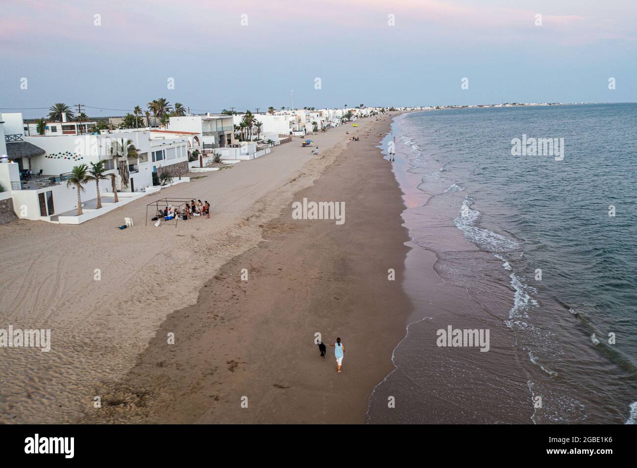 Aerial view of white beach houses in Kino Bay, Sonora, Mexico