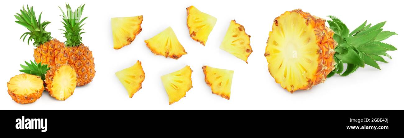 pineapple half and slices isolated on white background with full depth ...