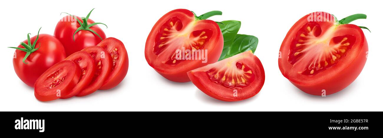 Tomato with slices isolated on white background with clipping path and ...