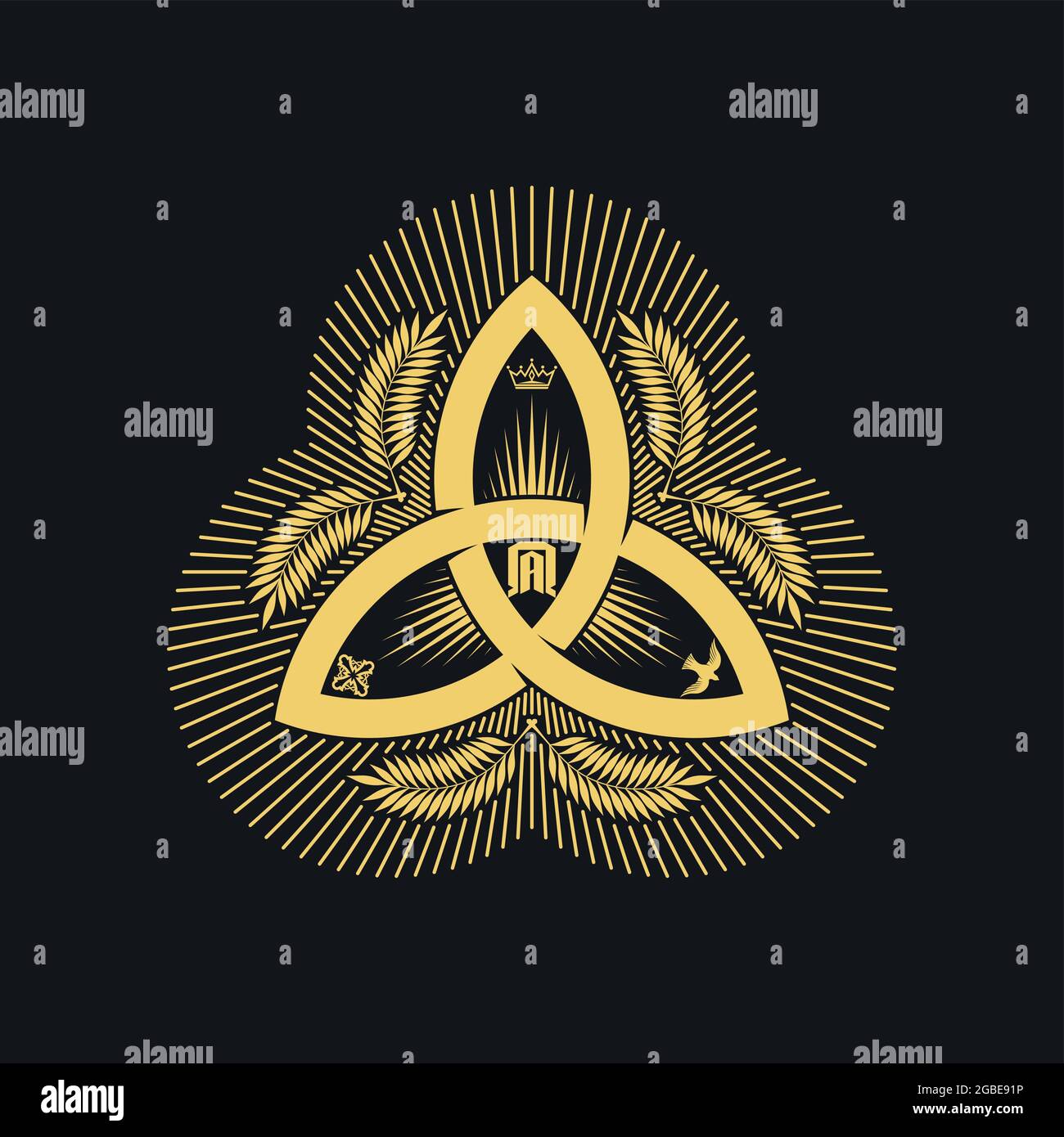 Christian illustration. The magnificent seal of the Holy Trinity: God the Father, God the Son and God the Holy Spirit. Indication of the symbols of th Stock Vector