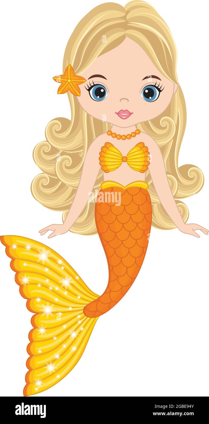 Beautiful Mermaid with Orange Fishtail and Long Hair. Vector Mermaid Stock Vector Image & Art - Alamy