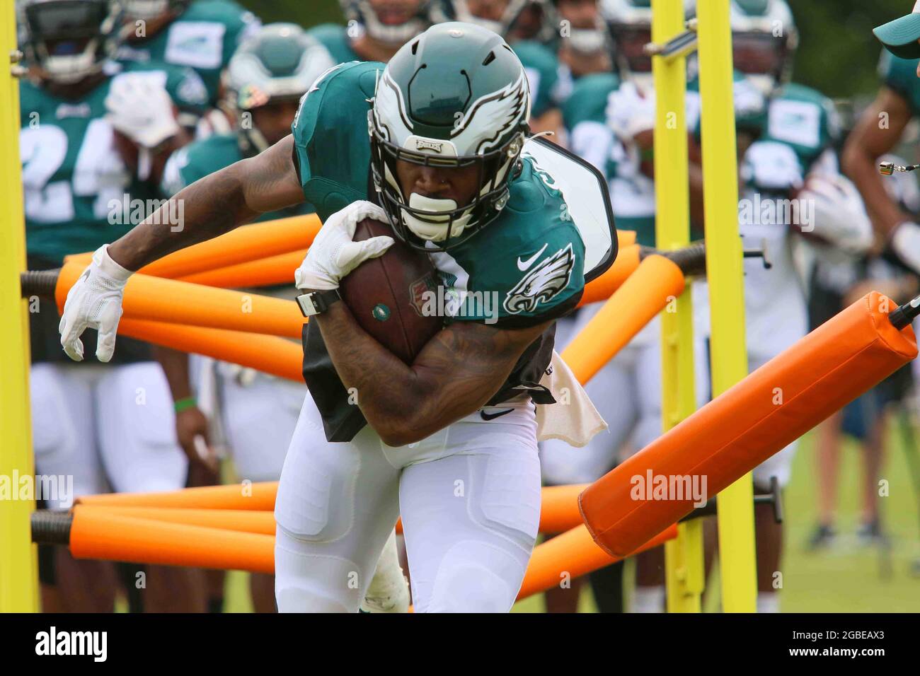 Philadelphia Eagles' Carson Strong in action during practice at NFL  football team's training camp, Wednesday, July 27, 2022, in Philadelphia.  (AP Photo/Chris Szagola Stock Photo - Alamy