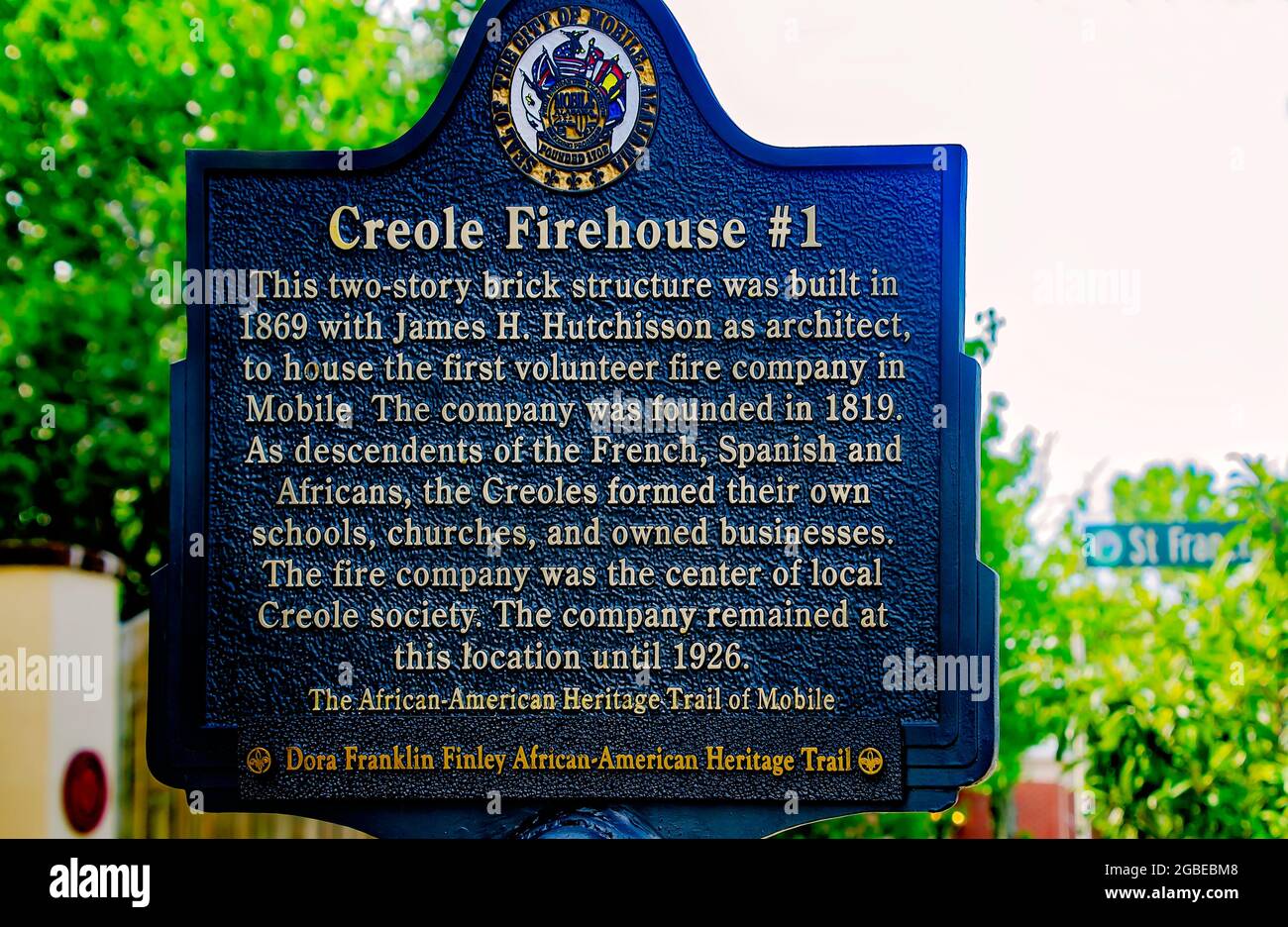 A historic marker for Creole Firehouse 1 is pictured, Aug. 1, 2021, in