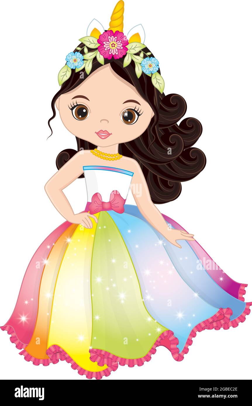 Premium Vector  Cute girl cartoon wear unicorn horn fancy dress kawaii  style