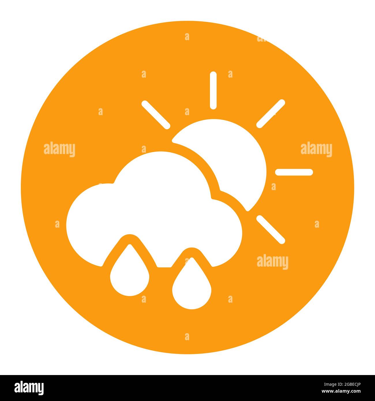 Sun with raincloud and raindrops vector glyph icon. Meteorology sign ...