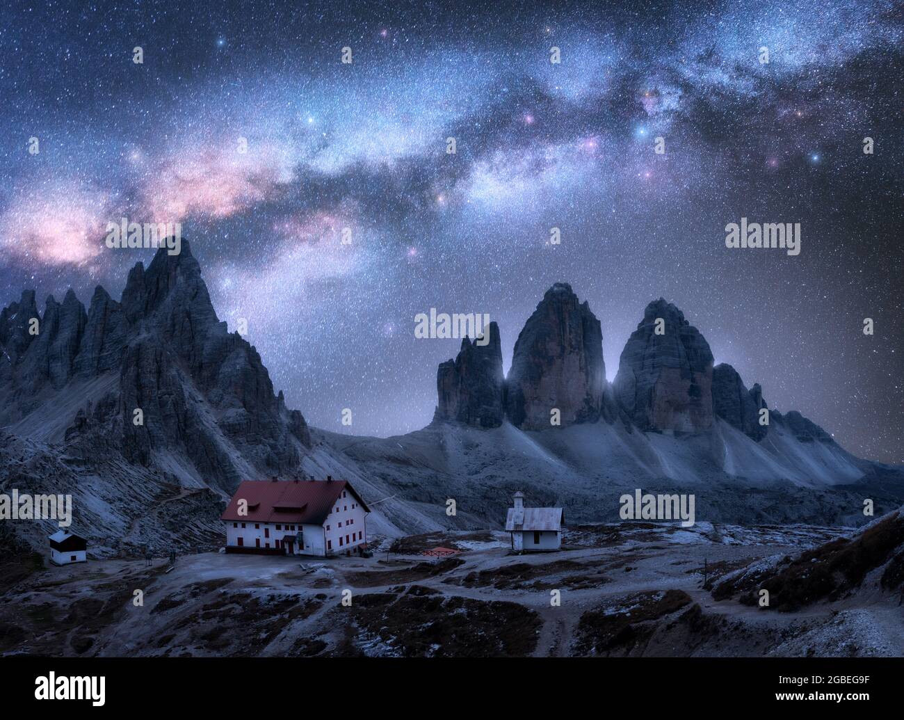 Milky Way over the mountains at starry night in summer Stock Photo