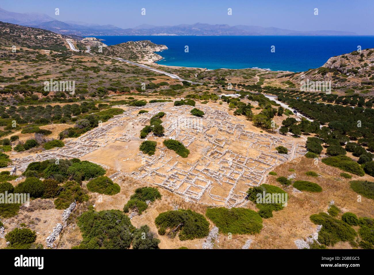 Aerial view of the ancient Minoan town at Gournia in Crete, Greece Stock Photo