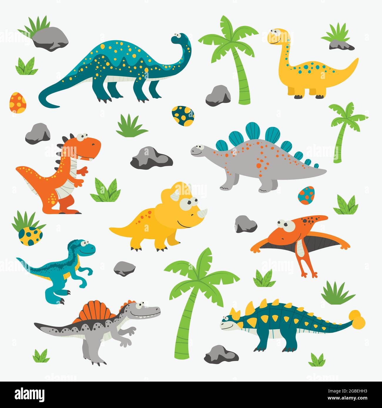Two Cute And Funny Baby Dinosaur Characters Stegosaurus And Pterodactyloidea  Stock Illustration - Download Image Now - iStock