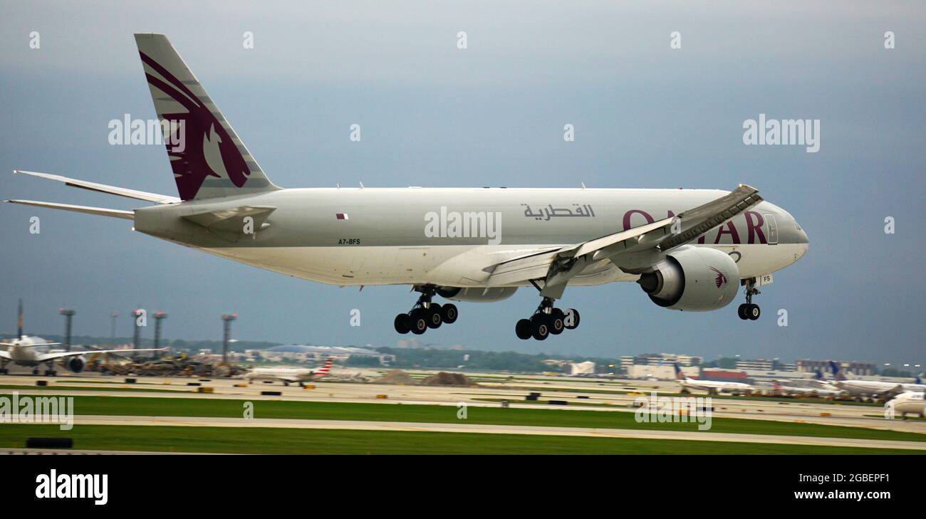 CHICAGO, UNITED STATES Jul 16, 2021 A Qatar Airlines Cargo Boeing