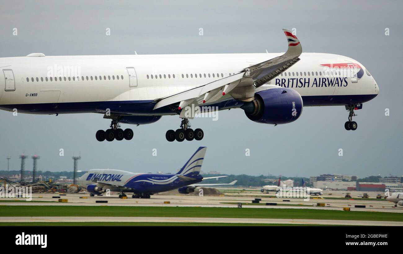 CHICAGO, UNITED STATES Jul 16, 2021 A British Airways Airbus A350