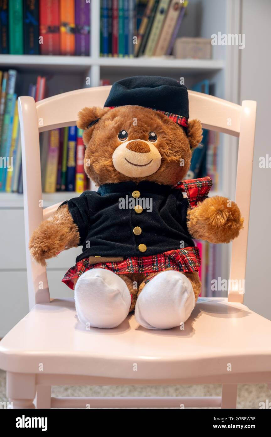 Calgary, Alberta - July 29, 2021: A Sctottish themed build a bear in a child's room. Stock Photo