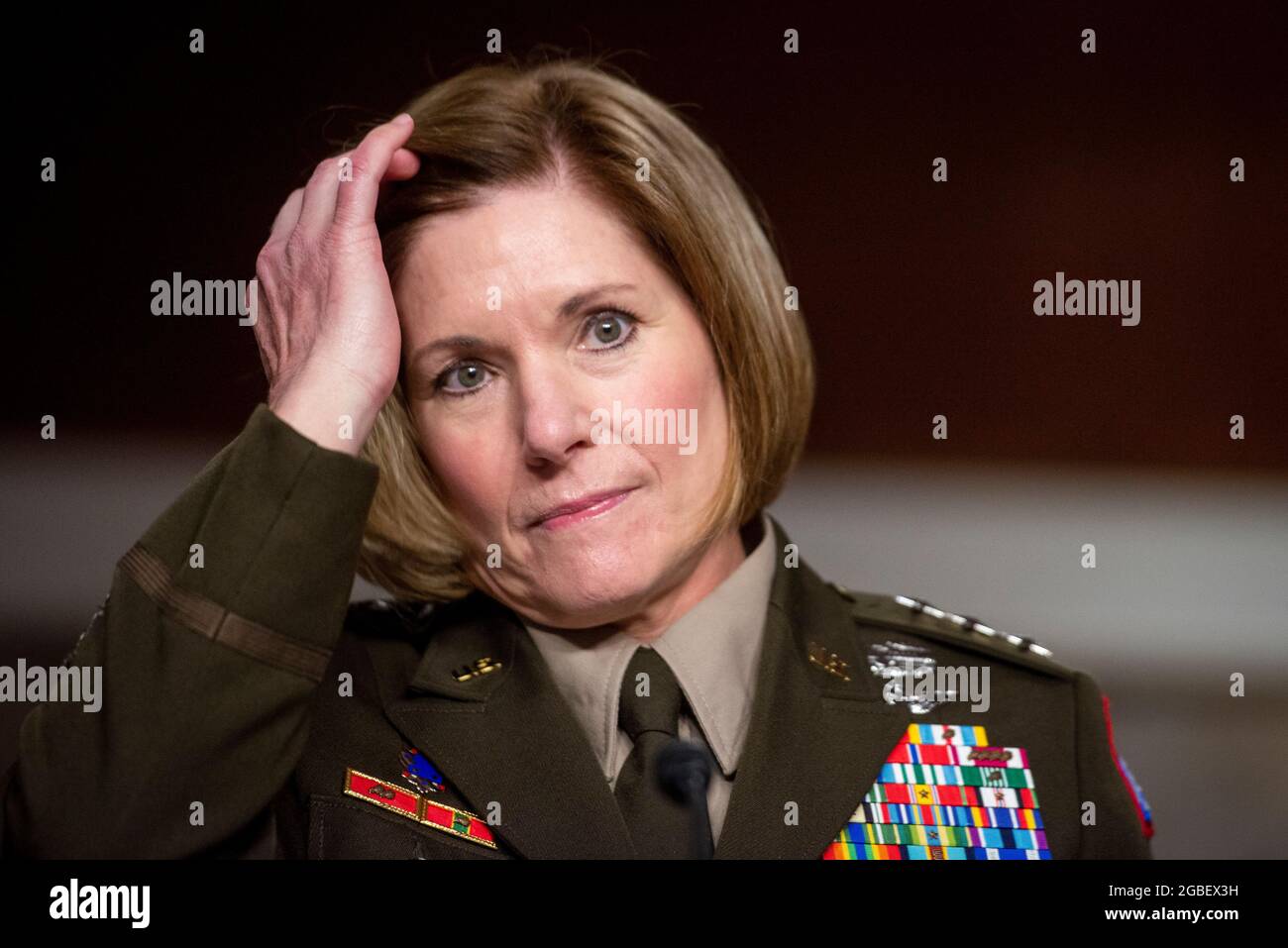 Washington, Vereinigte Staaten. 03rd Aug, 2021. Lieutenant General Laura J. Richardson appears before a Senate Committee on Armed Services hearing for her nomination to be general and Commander, United States Southern Command, in the Dirksen Senate Office Building in Washington, DC, Tuesday, August 3, 2021. Credit: Rod Lamkey/CNP/dpa/Alamy Live News Stock Photo