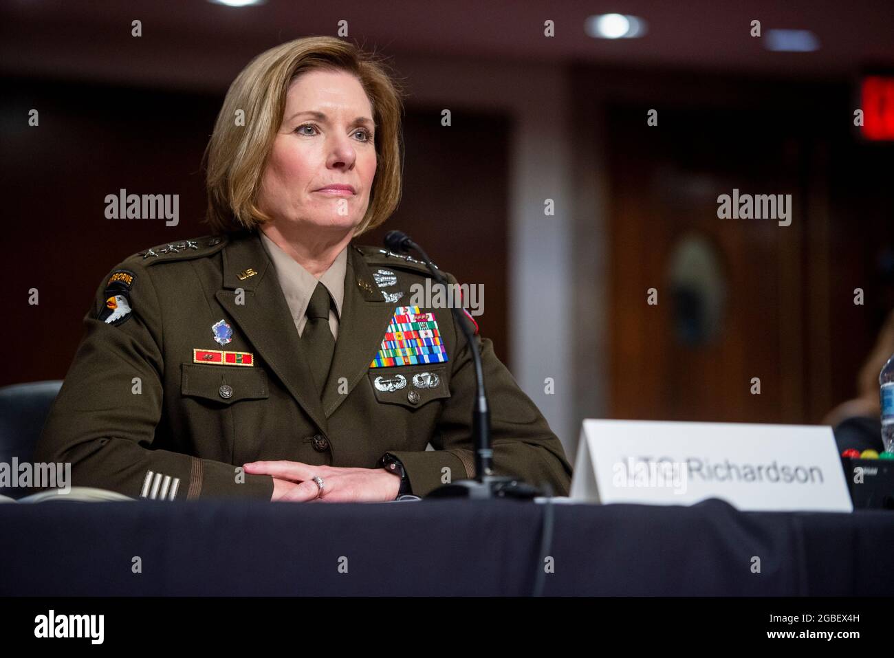 Washington, Vereinigte Staaten. 03rd Aug, 2021. Lieutenant General Laura J. Richardson appears before a Senate Committee on Armed Services hearing for her nomination to be general and Commander, United States Southern Command, in the Dirksen Senate Office Building in Washington, DC, Tuesday, August 3, 2021. Credit: Rod Lamkey/CNP/dpa/Alamy Live News Stock Photo