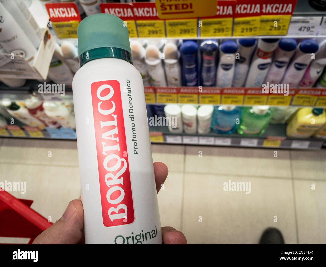 Picture of a spray with the logo of Borotalco on a spray of deodorant for  sale. Borotalco is an Italian deodorant and antiperspirant brand, the  manufa Stock Photo - Alamy