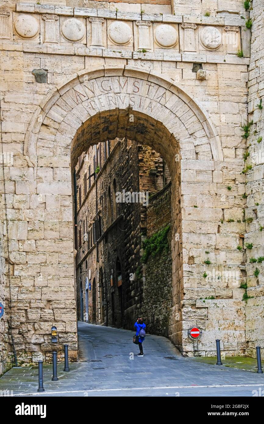 The Etruscan Gate also known as the Augustus Gate in Perugia Italy Stock Photo