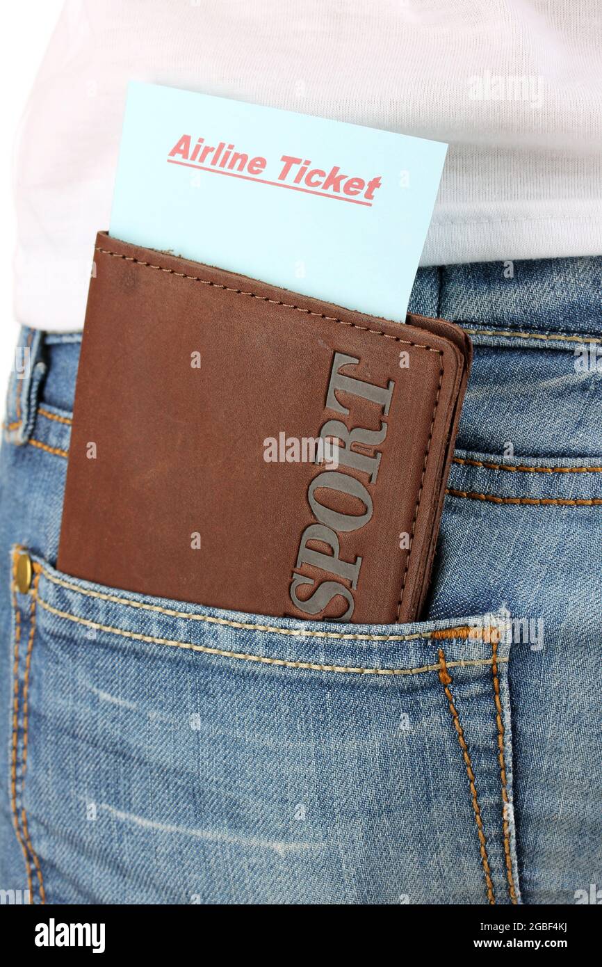 Passport and ticket in jeans pocket closeup Stock Photo Alamy