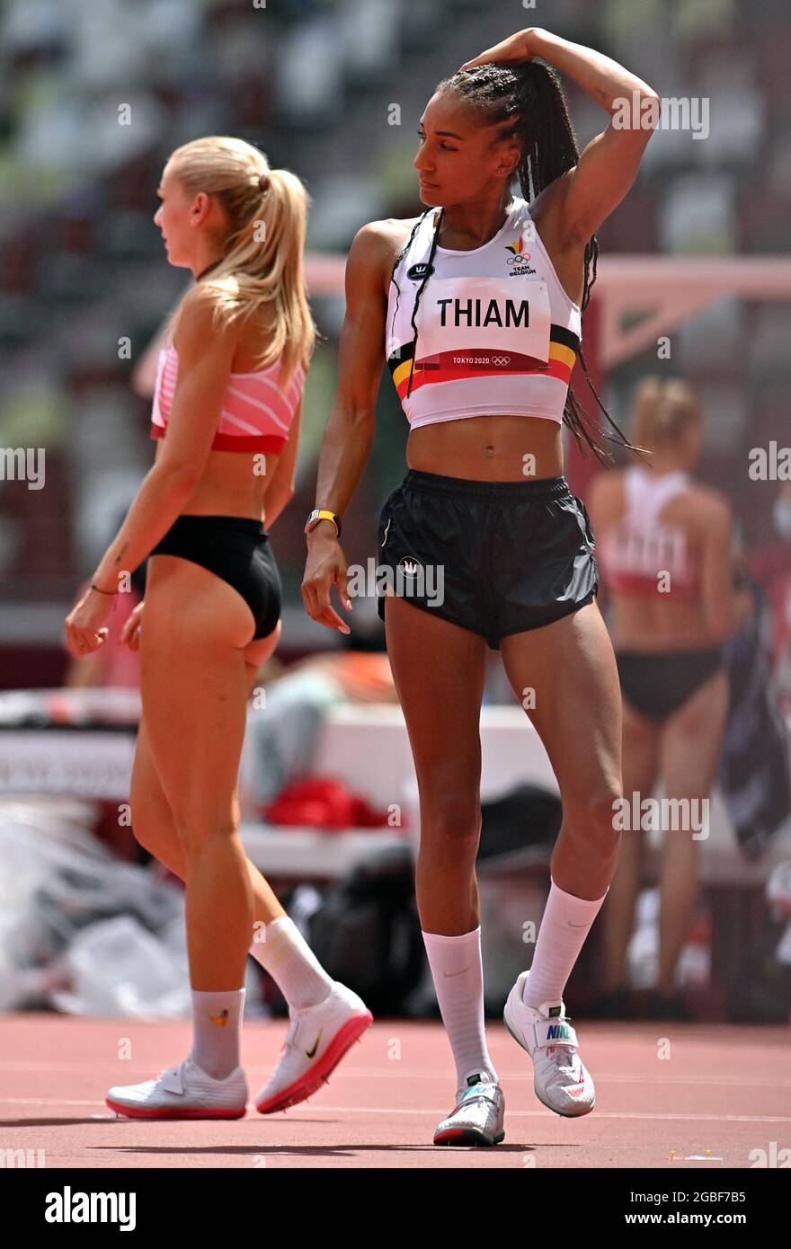 Belgian Nafissatou Nafi Thiam pictured during the warming up of the high  jump contest, second event on the first day of the women's heptahlon on day  1 Stock Photo - Alamy