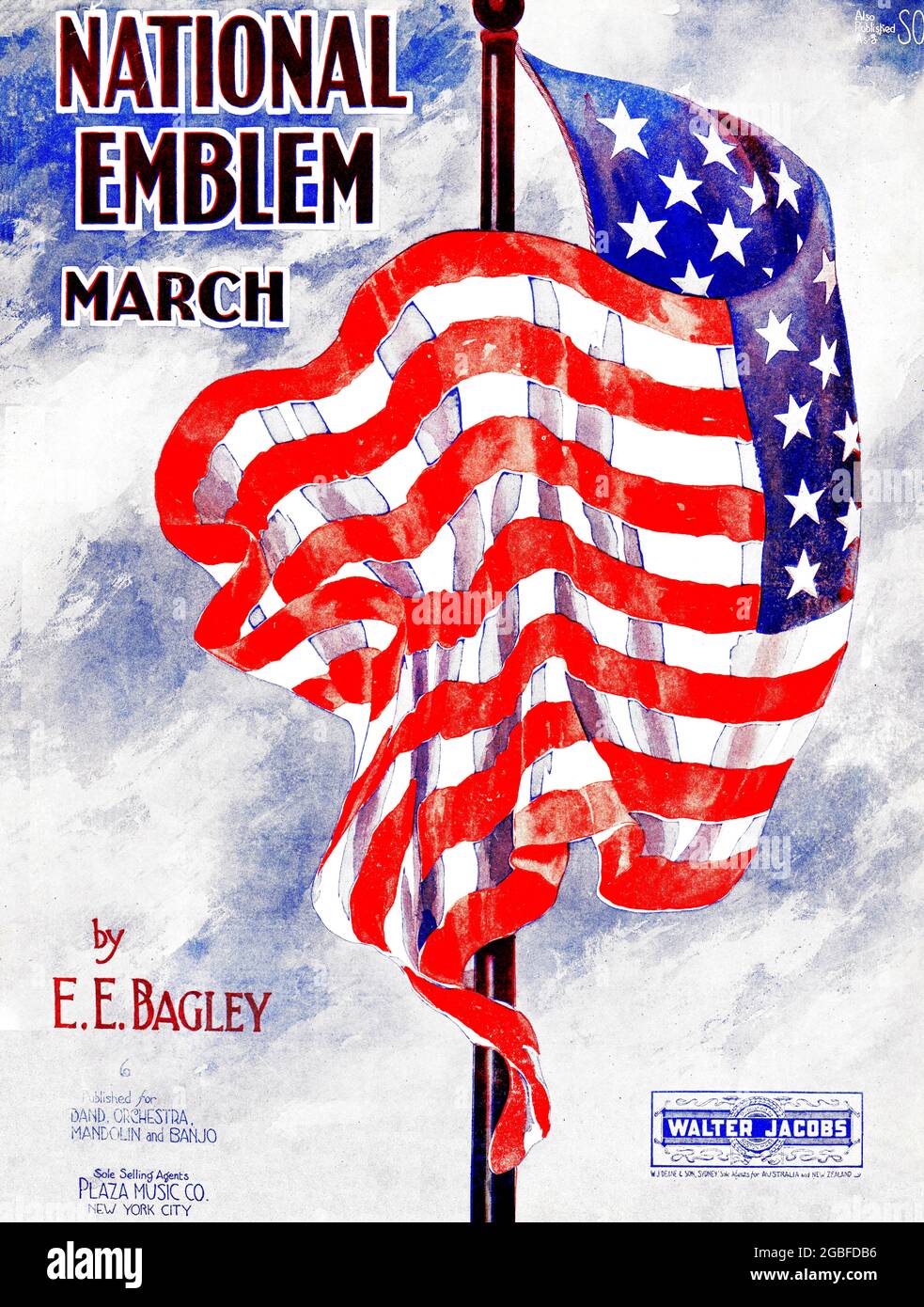National Emblem March, 1907 patriotic sheet music featuring a billowing