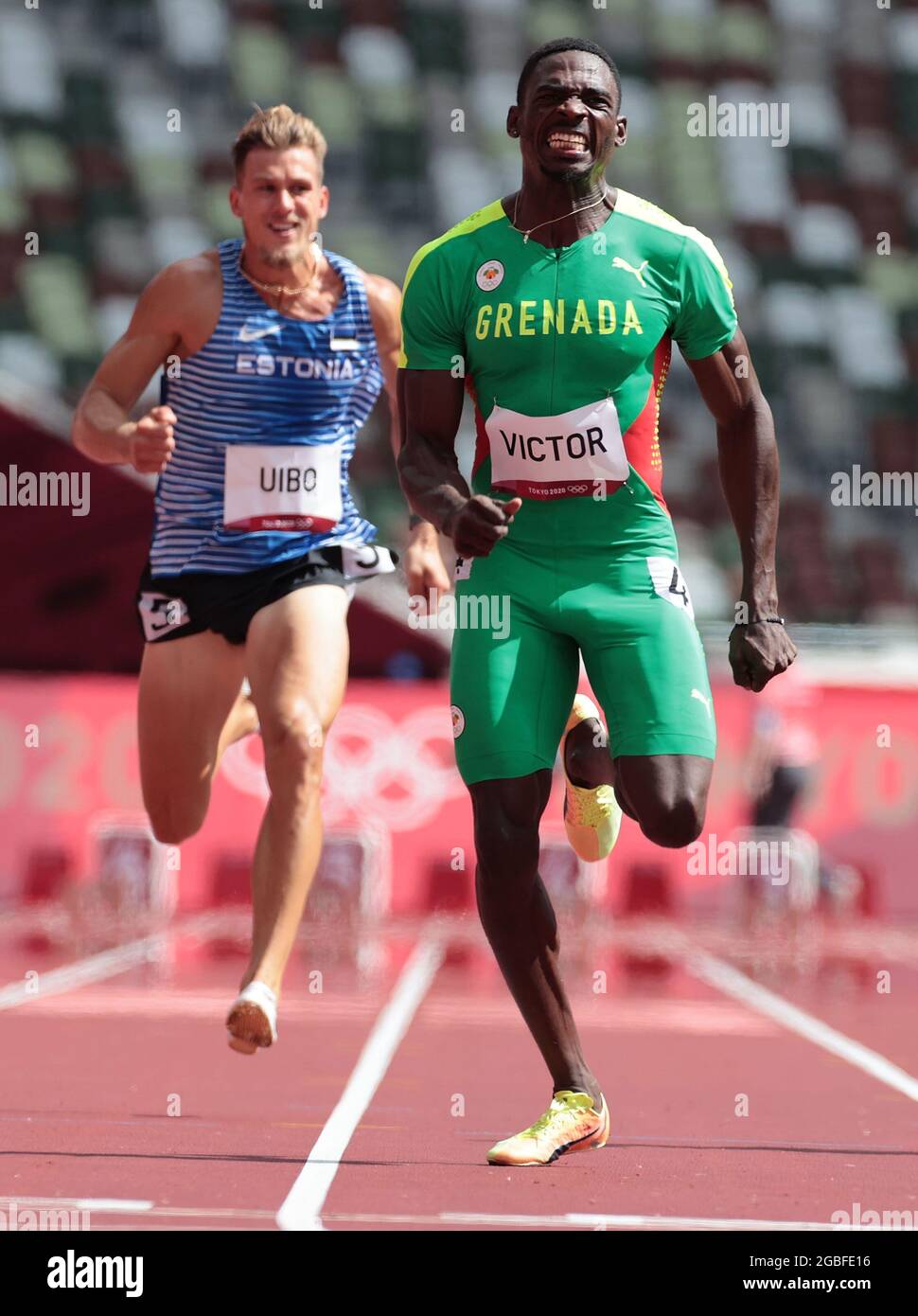 Tokyo, Japan. 4th Aug, 2021. Lindon Victor (R) of Grenada competes