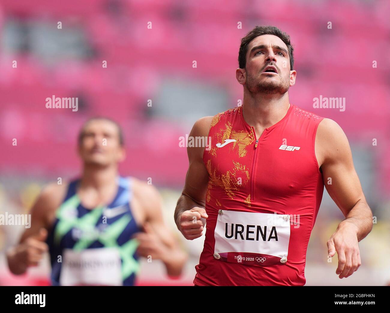 Tokyo, Japan. 4th Aug, 2021. Jorge Urena of Spain reacts after the Men's Decathlon 100m Heat at the Tokyo 2020 Olympic Games in Tokyo, Japan, Aug. 4, 2021. Credit: Lui Siu Wai/Xinhua/Alamy Live News Stock Photo