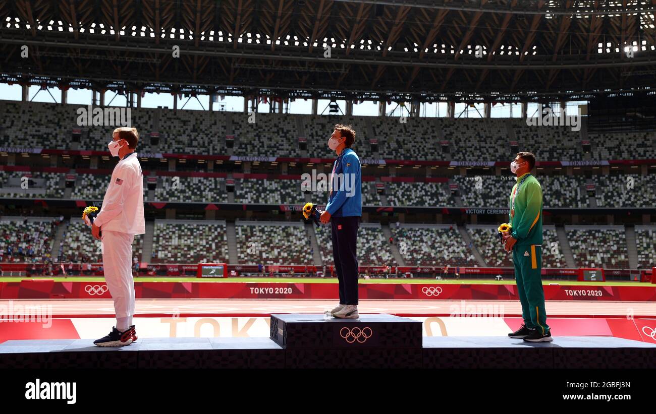 Tokyo 2020 Olympics Athletics Men's Pole Vault Medal Ceremony