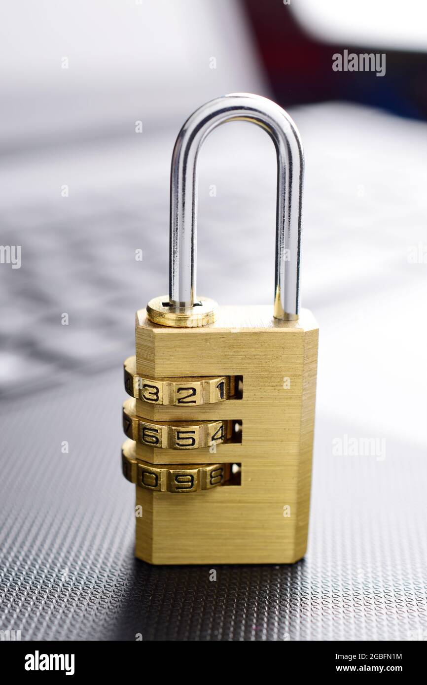padlock on keyboard, virus concept. Stock Photo