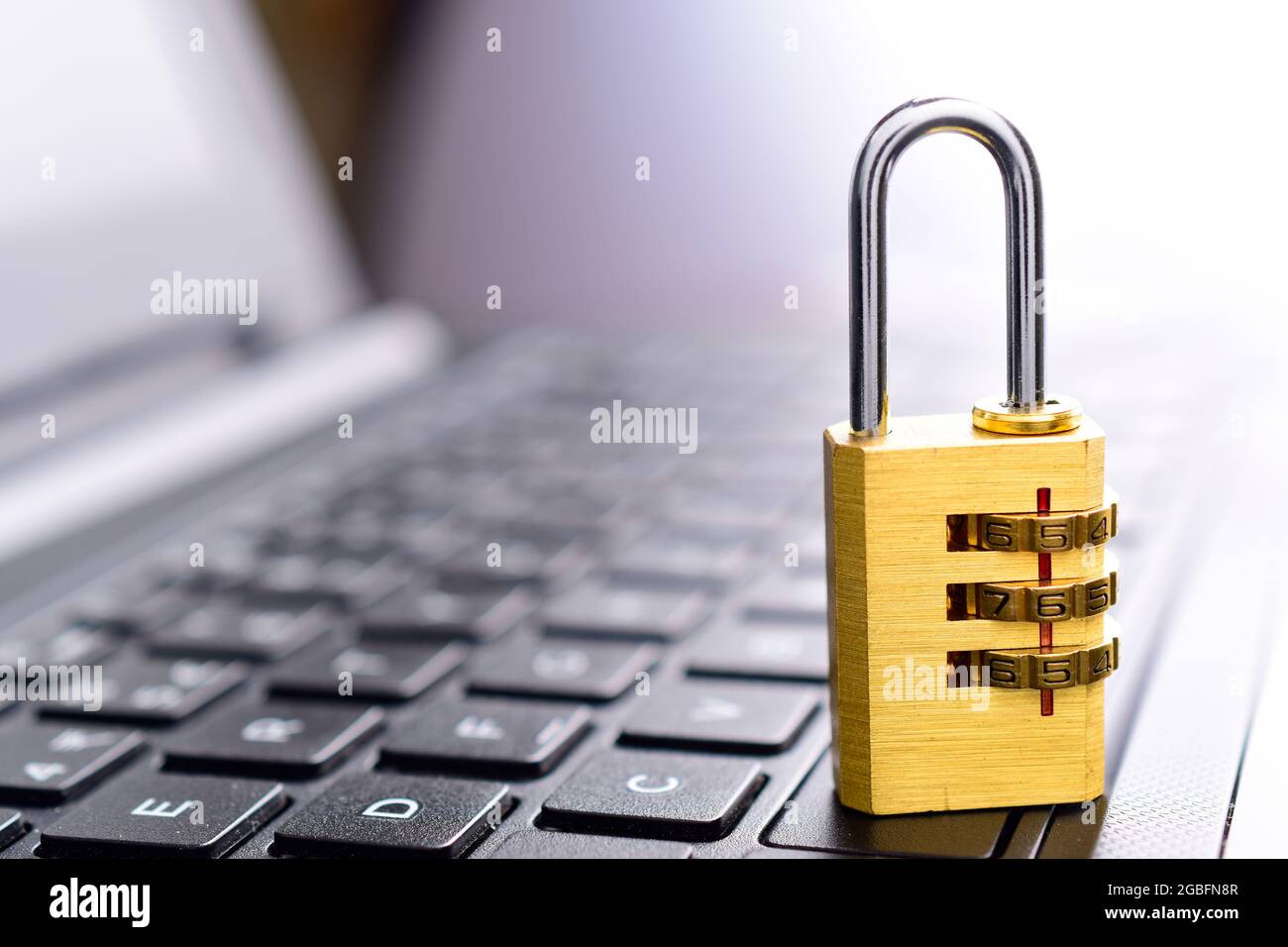 Cyber safety concept, lock on laptop, padlock on keyboard,password ...