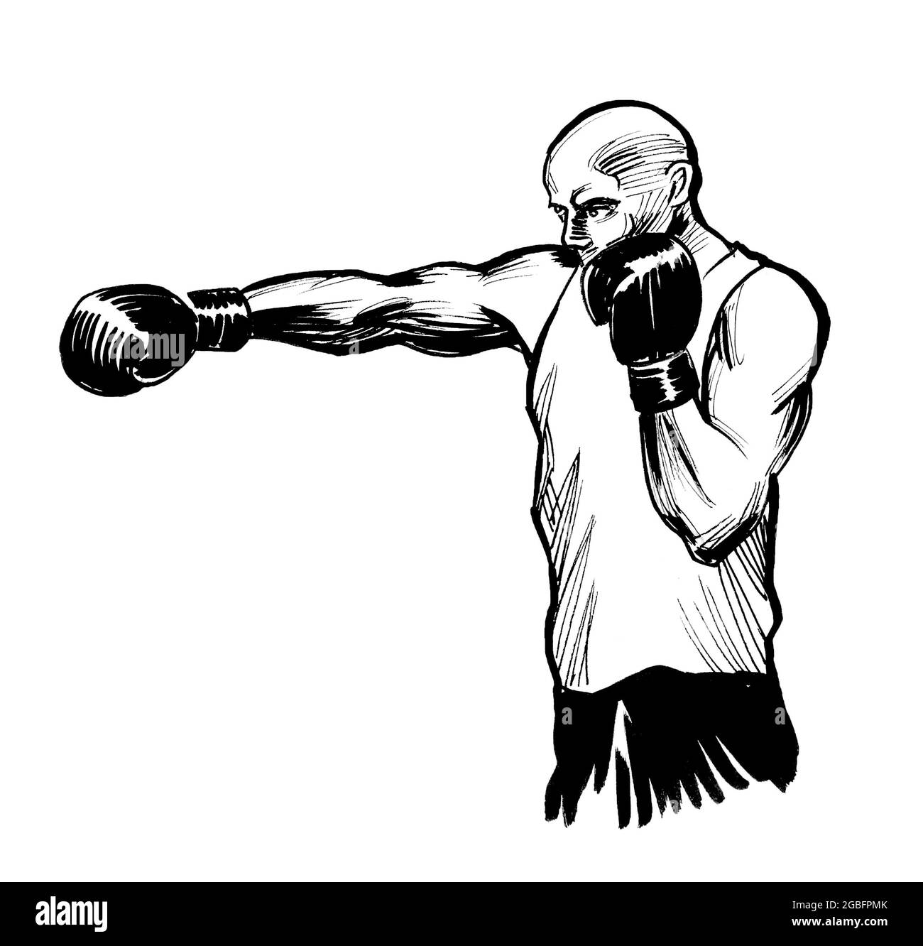 Boxing athlete. Ink black and white drawing Stock Photo