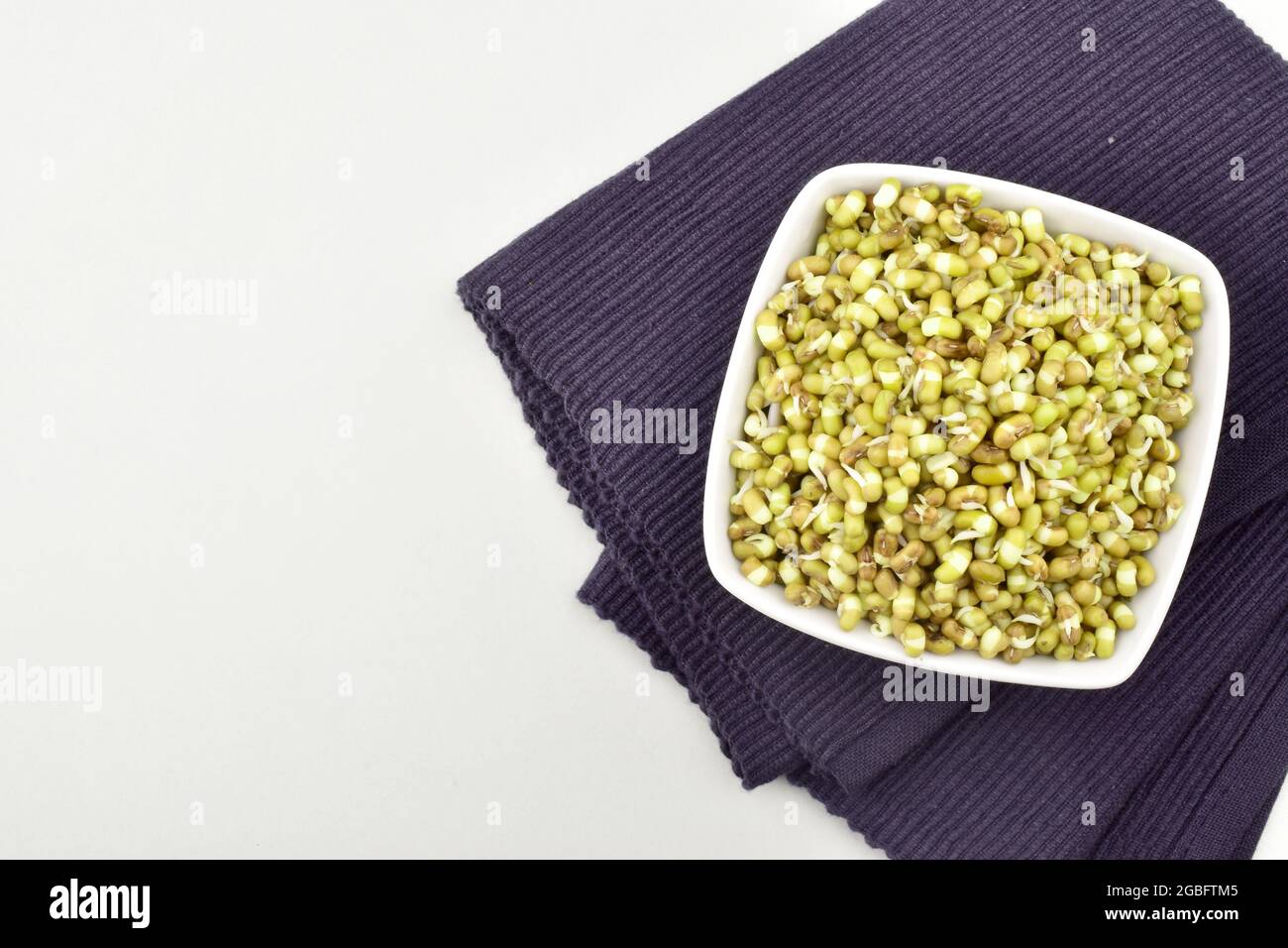 Top View Of Sprouted Mung bean On White Background Stock Photo