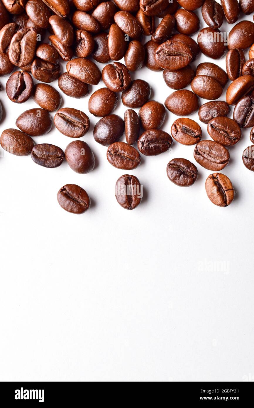 Roasted Coffee Beans On White Background With Text Space Stock Photo ...