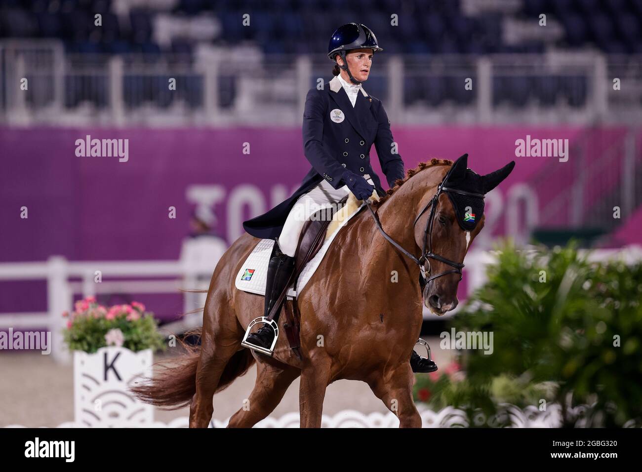 TOKYO, JAPAN - JULY 30: Victoria Scott-Legendre of South Afrika competing on Eventing Dressage Team and Individual during the Tokyo 2020 Olympic Games at the Equestrian Park on July 30, 2021 in Tokyo, Japan (Photo by Pim Waslander/Orange Pictures) Stock Photo