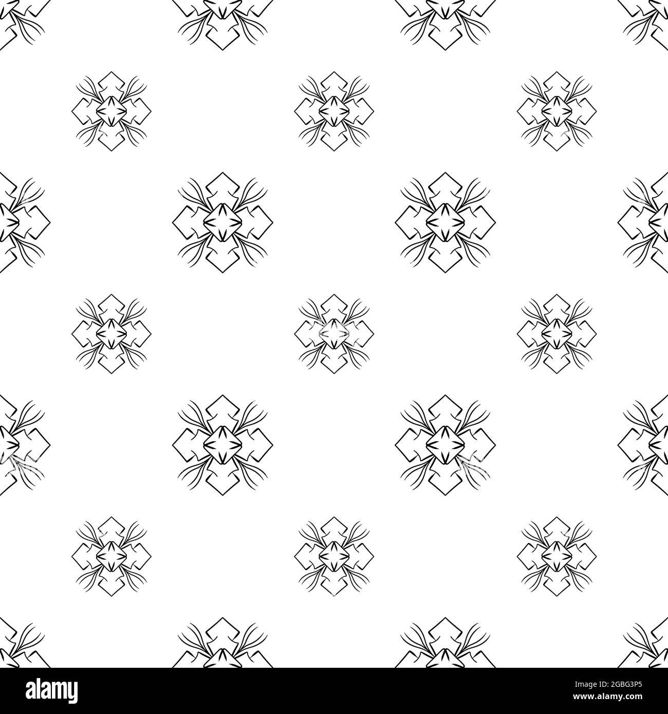 Hand-drawn floral and mandala outline seamless pattern Stock Photo