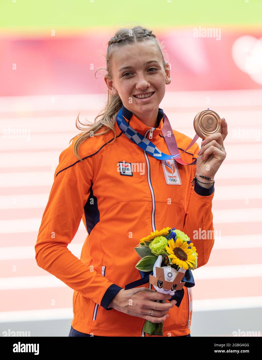 4th August 2021; Olympic Stadium, Tokyo, Japan: Tokyo 2020 Olympic summer games day 12; Femke Bol with her bronze medal from the 400m hurdles Stock Photo
