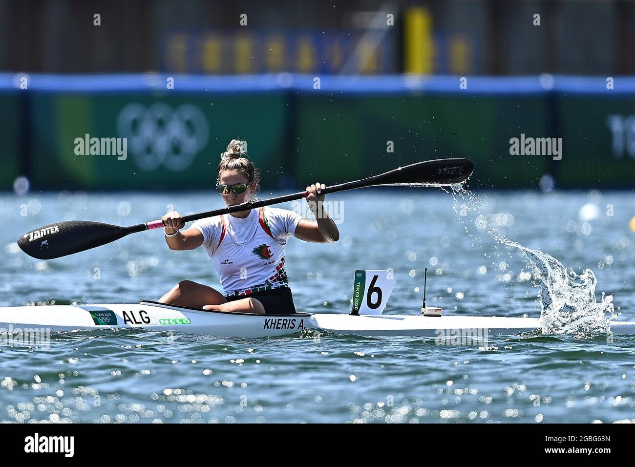 Tokyo, Japan. 04th Aug, 2021. Canoe Sprint. Qualification. Sea Forest Waterway. 6-44. 3chome. Uminomori. Koto-ku. Tokyo. Amira Kheris (ALG) during the womens 500m K1 heats. Credit Garry Bowden/Sport in Pictures/Alamy live news Credit: Sport In Pictures/Alamy Live News Stock Photo