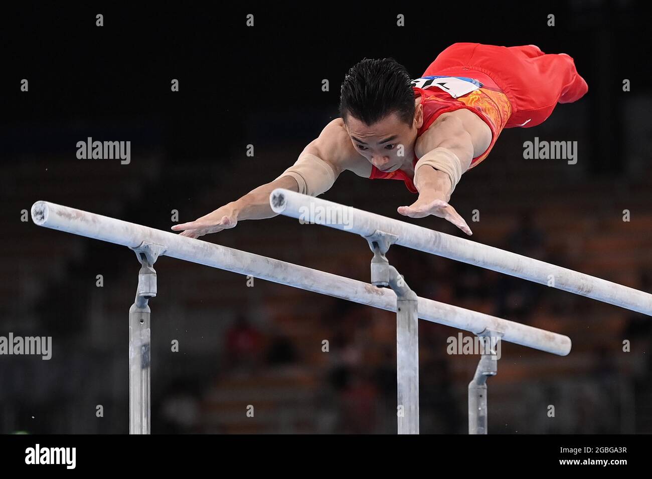 Tokyo, Japan. 03rd Aug, 2021. Artistic Gymnastics. Ariake Gymnastics Centre. 10-1. 1chome. Ariake. Koto-ku. Tokyo. Jingyuan Zou (CHN) in the mens parallel bars. Credit Garry Bowden/Sport in Pictures/Alamy live news Credit: Sport In Pictures/Alamy Live News Stock Photo