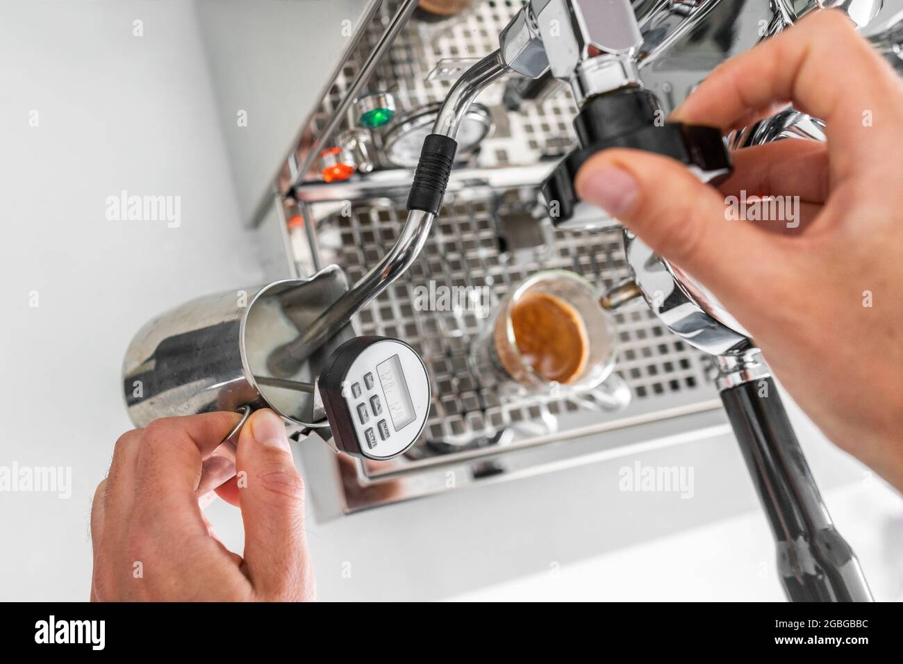 Checking The Heat Of Coffee Using Barista Thermometer Stock Photo -  Download Image Now - iStock