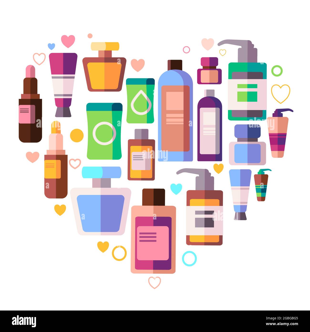 beauty care product likes soap shampoo, conditioner, lipstick, moisturizer cleanser and perfume in a various bottle will makes you more beautiful Stock Vector