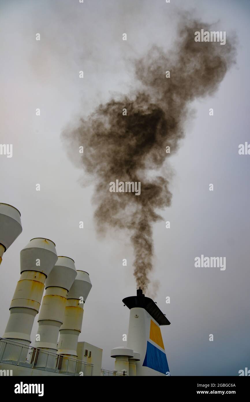 smoke coming out on a ferry boat in sweden Stock Photo - Alamy