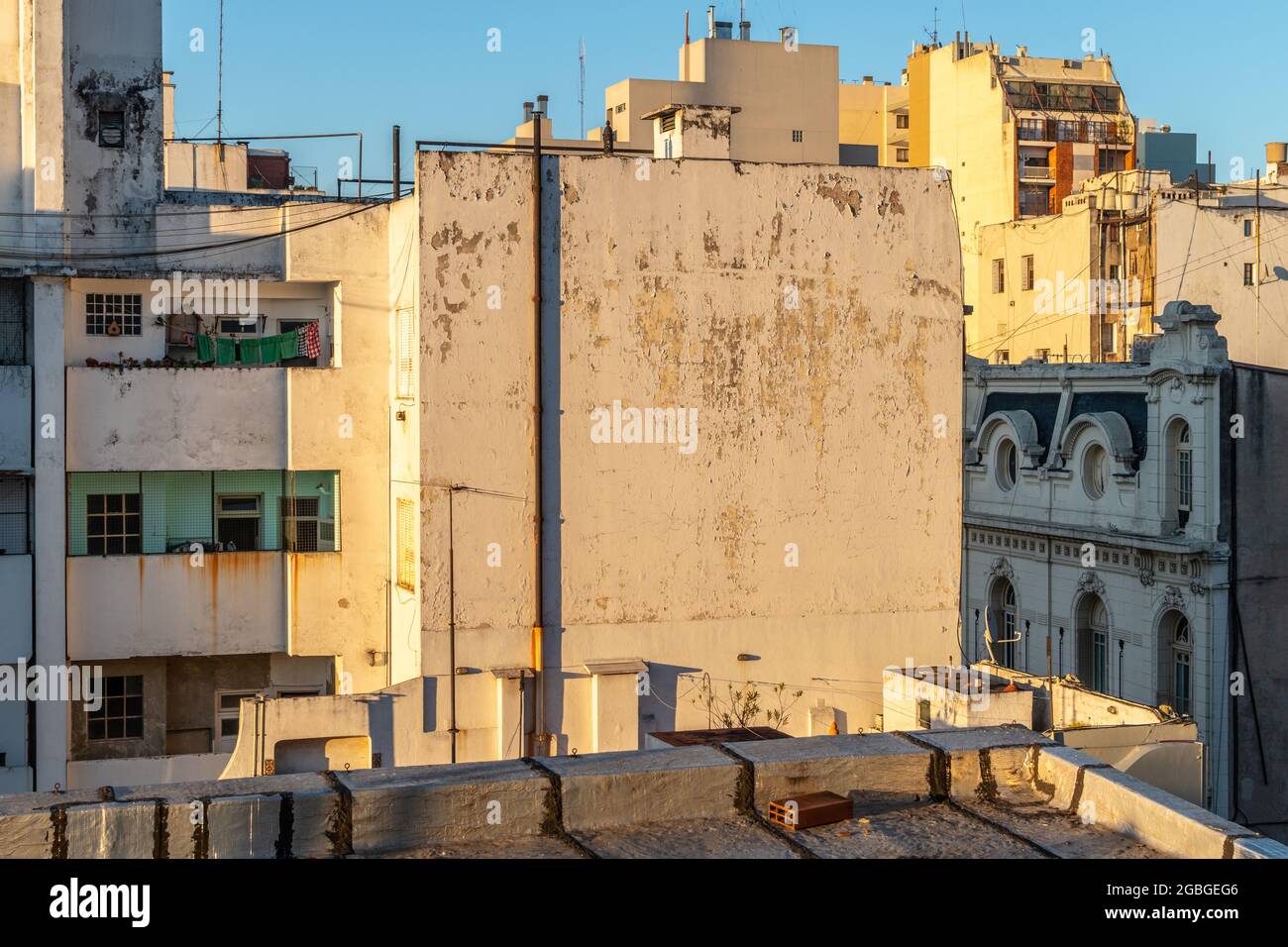Buildings in the Monserrat area of Buenos Aires, Argentina in late afternoon sunlight Stock Photo