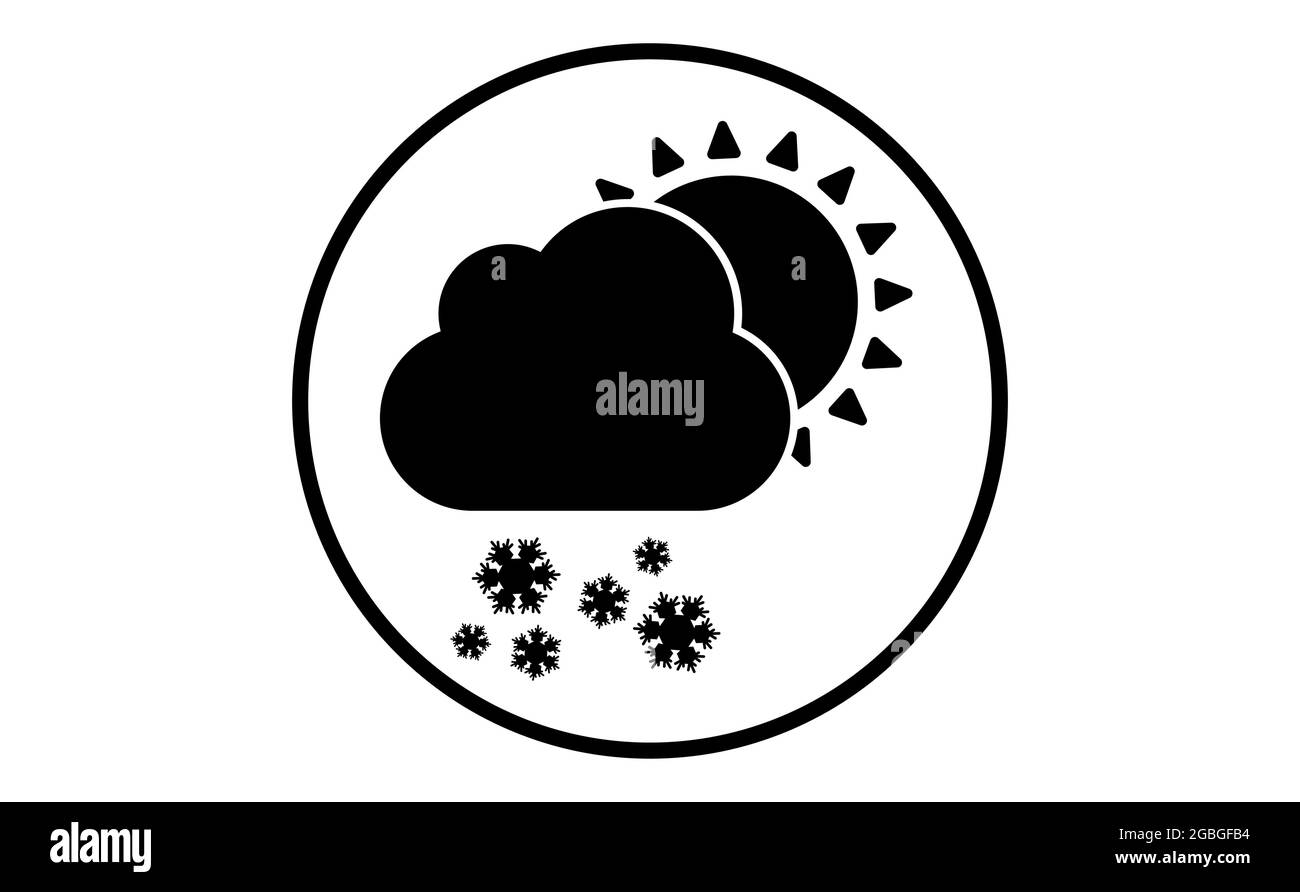 Weather icon of cloud with snow and sun, vector illustration. Sticky symbol of forecast. Meteorological infographics sign. Web icon vector design. EPS Stock Vector
